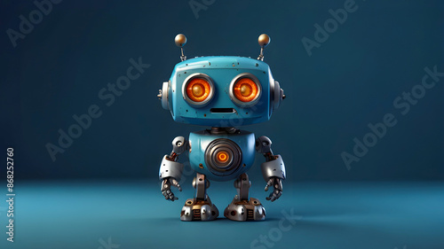 Cute Blue Robot Design with Matching Blue Background, AI, ML, Futuristic wallpaper background
