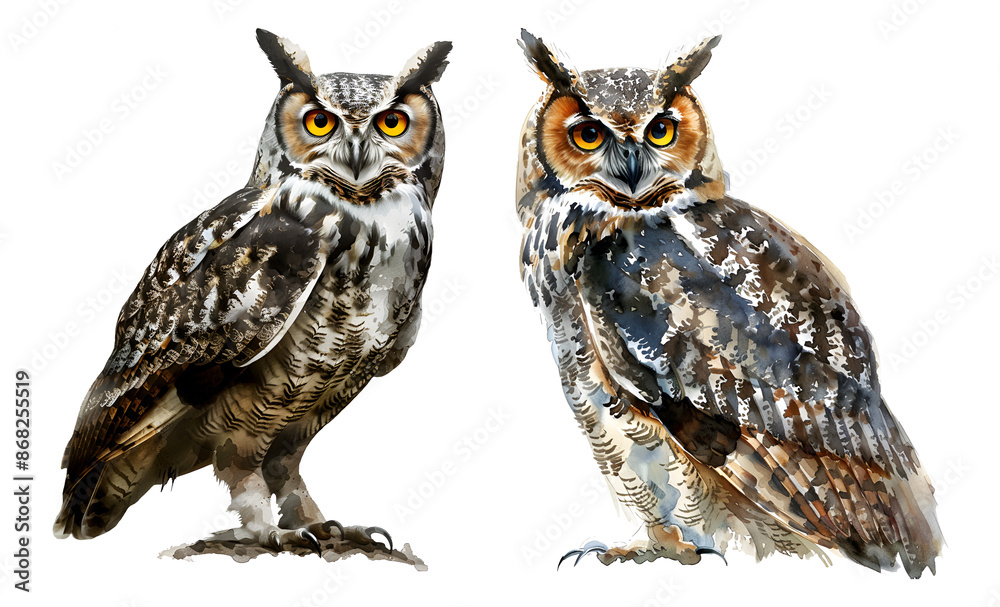 Obraz premium Owl, watercolor clipart illustration with isolated background.