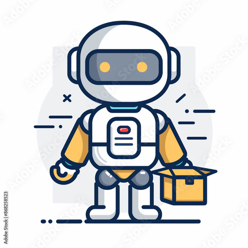 Robot delivery, robotic man carrying box, delivery worker, courier carrying a box. Flat illustration.  © Julia