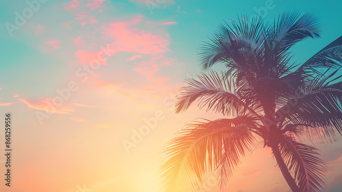 Tropical sunset with palm trees