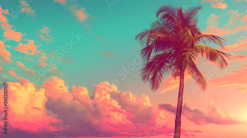 Tropical sunset with palm trees