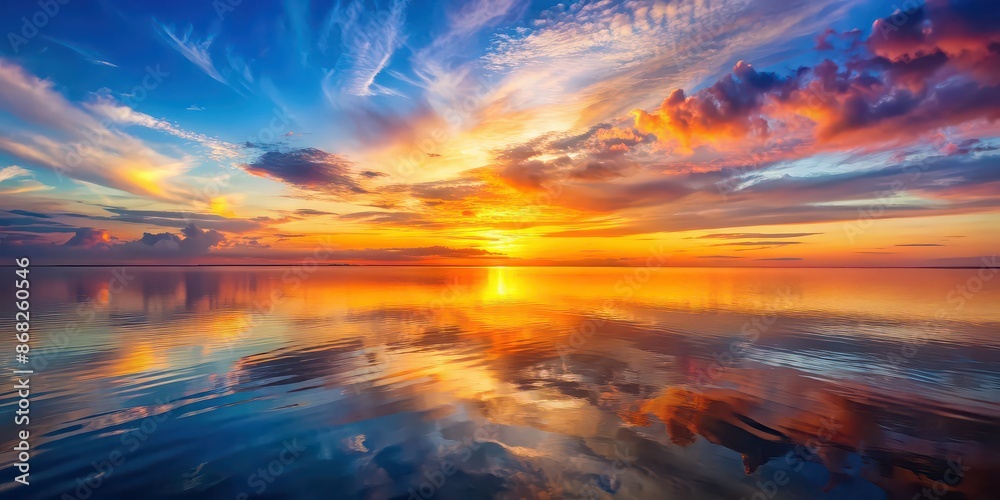 Sunset on the calm sea with colorful sky reflection, sunset, sea, water, background, peaceful, tranquil, scenic, nature Sunset on the calm sea with colorful sky reflection, sunset, sea, water, background, peaceful, tranquil, scenic, nature