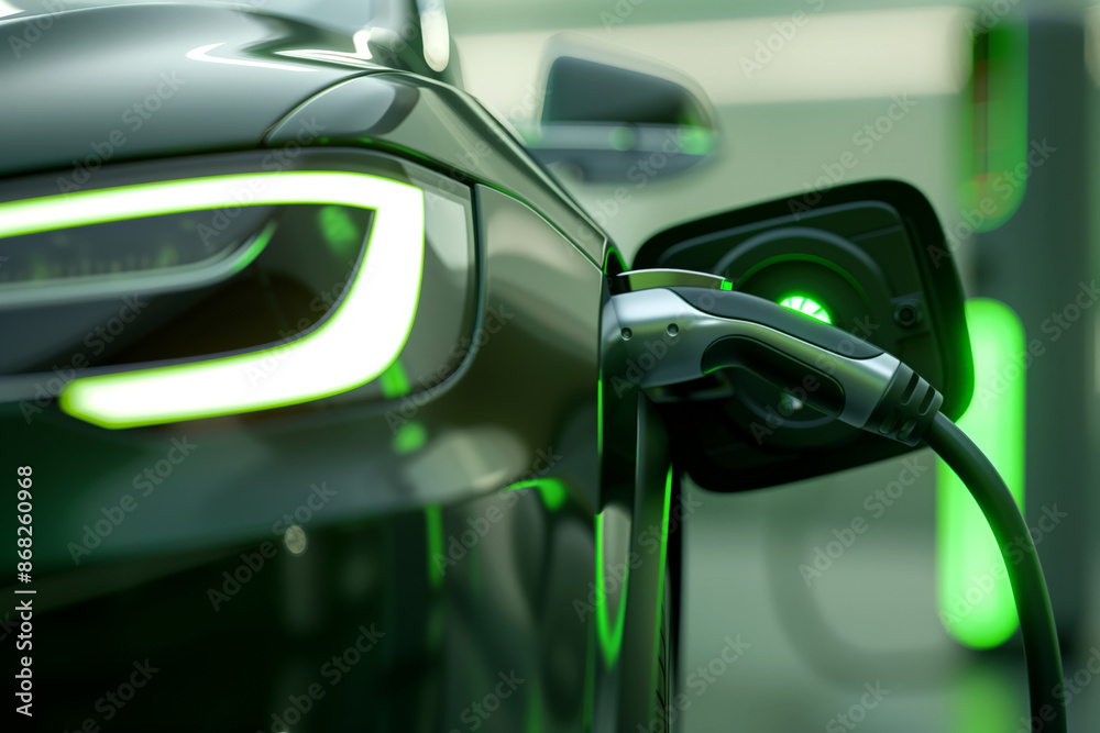 electric car charger with a plugged in charging cable electric car charger with a plugged in charging cable