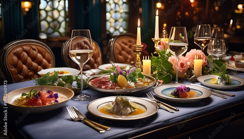 Innovative dish on table with fresh mood Innovative dish on table with fresh mood
