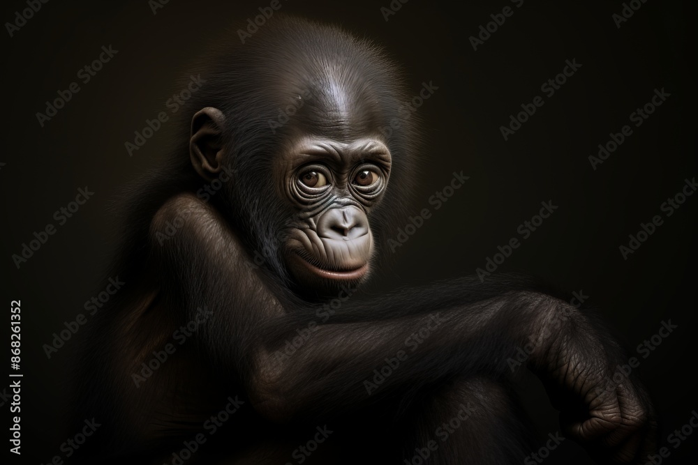 Fototapeta premium baby gorilla, dark background