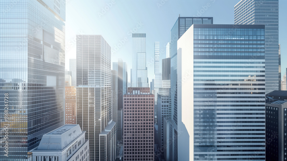 Fototapeta premium Skyscrapers in a big city financial district. Background image. Created with Generative AI technology.