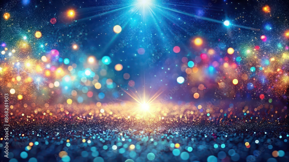 Obraz premium Colorful glitter lights texture on blue background creating a magical light show, glitter, lights, texture, colorful