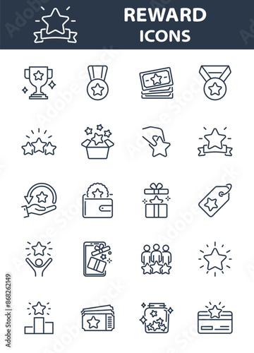 reward, bonus, benefit, prize icons, set