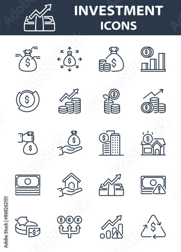 Set of investment icons, asset, market, buget