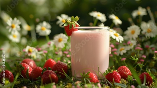 One of the popular drinks is korean strawberry milk. susu campur stroberi photo