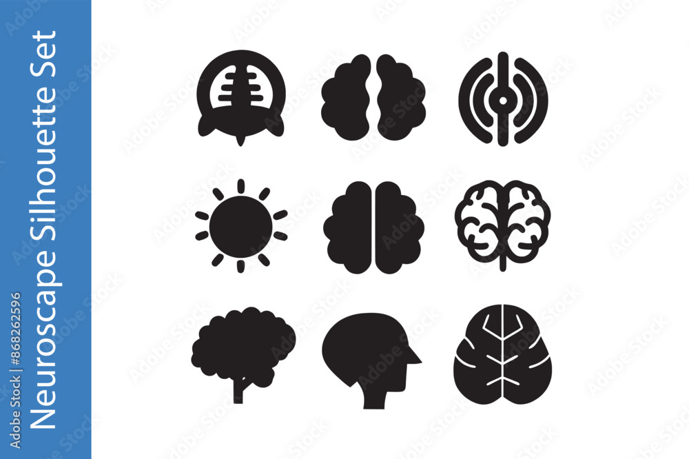 Neuroscape Silhouette Set with editable vector, Neuroscape Silhouette Set with editable vector,