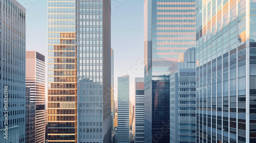 Skyscrapers in a big city financial district. Background image. Created with Generative AI technology.