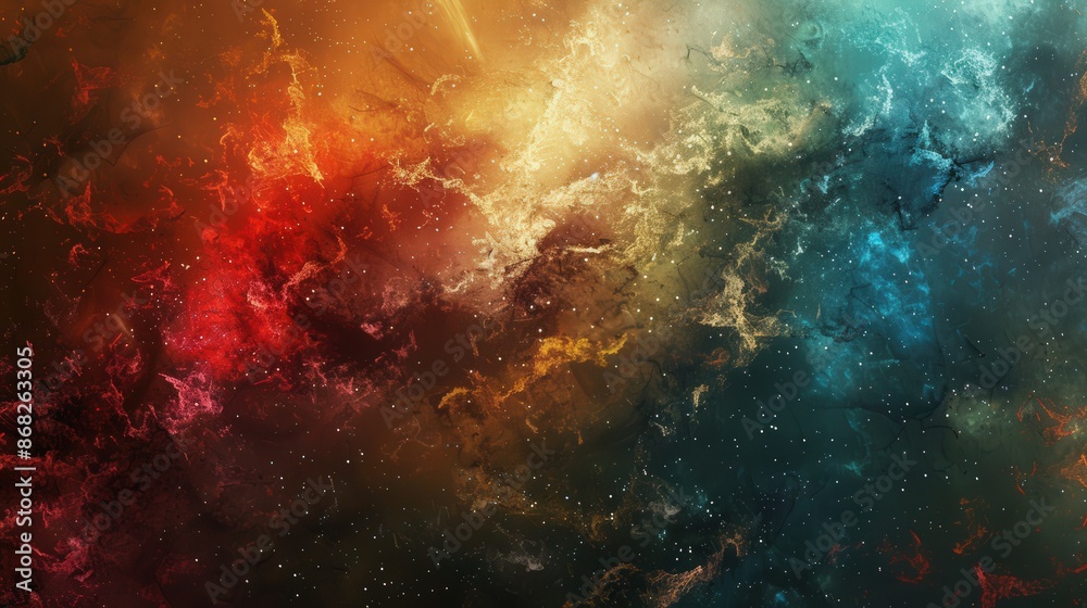 A striking and colorful artistic representation of the galactic cosmos on a textured background A striking and colorful artistic representation of the galactic cosmos on a textured background