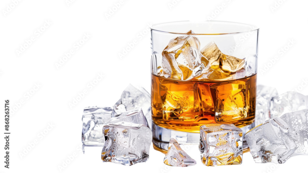 Whiskey and ice on transparent background Whiskey and ice on transparent background