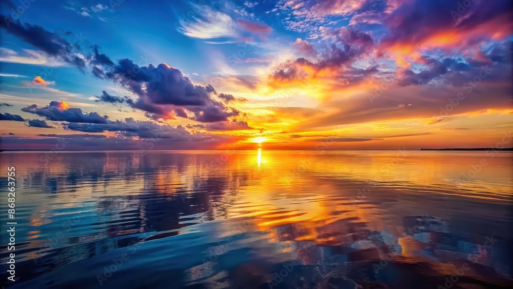 Sunset on the calm sea with colorful sky reflection, sunset, sea, water, background, peaceful, tranquil, scenic, nature Sunset on the calm sea with colorful sky reflection, sunset, sea, water, background, peaceful, tranquil, scenic, nature