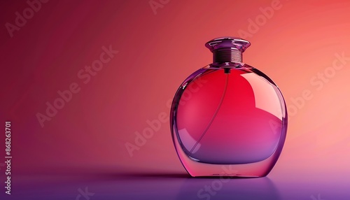 perfume background with abstract gradient background with circle blurry effete on the back of the perfume on the transparent bottle 