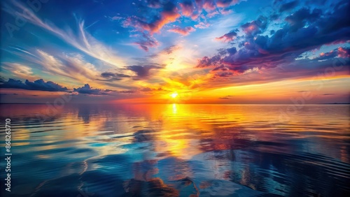 Sunset on the calm sea with colorful sky reflection, sunset, sea, water, background, peaceful, tranquil, scenic, nature