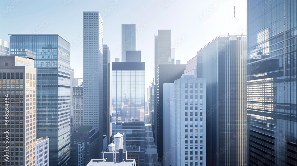 Skyscrapers in a big city financial district. Background image. Created with Generative AI technology. Skyscrapers in a big city financial district. Background image. Created with Generative AI technology.