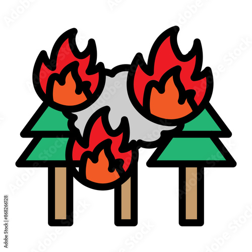 Burning Forest Vector Filled Icon Design