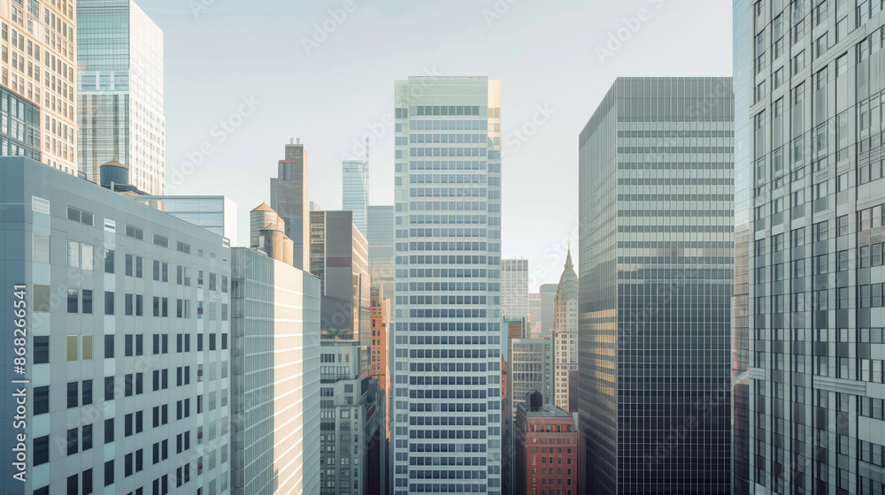 Skyscrapers in a big city financial district. Background image. Created with Generative AI technology. Skyscrapers in a big city financial district. Background image. Created with Generative AI technology.