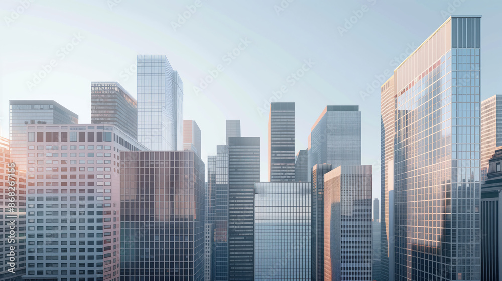 Skyscrapers in a big city financial district. Background image. Created with Generative AI technology. Skyscrapers in a big city financial district. Background image. Created with Generative AI technology.