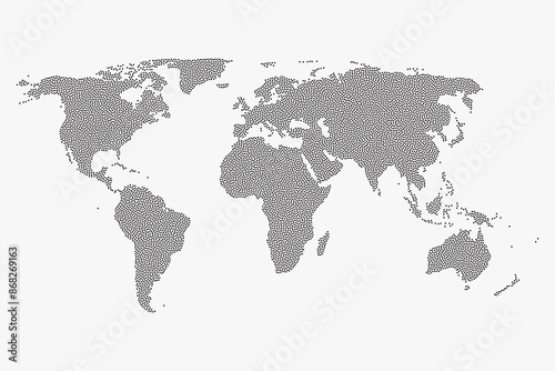 Flat earth world map with round dots. Round pixel pattern. Modern digital globe. Black dots on white background. Worldmap template for website, infographics, design.