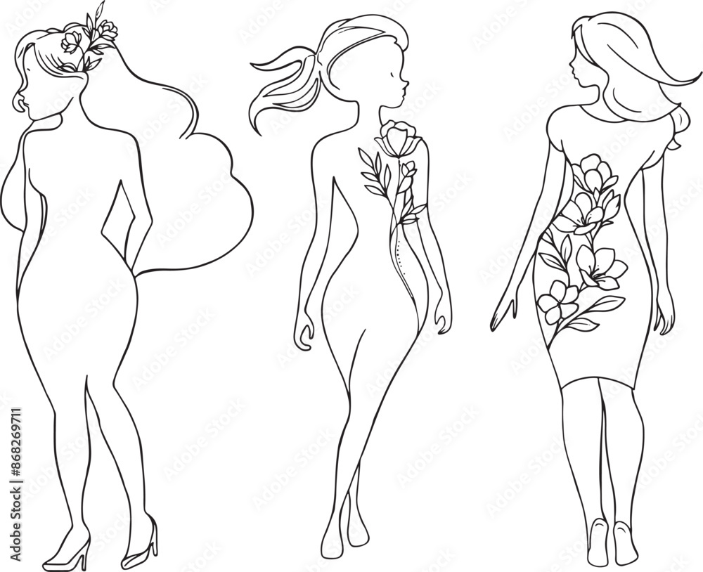 Abstract Fashion Woman Silhouette: Modern Line Art, Floral Design, Beauty, and Pretty Female Vector Abstract Fashion Woman Silhouette: Modern Line Art, Floral Design, Beauty, and Pretty Female Vector