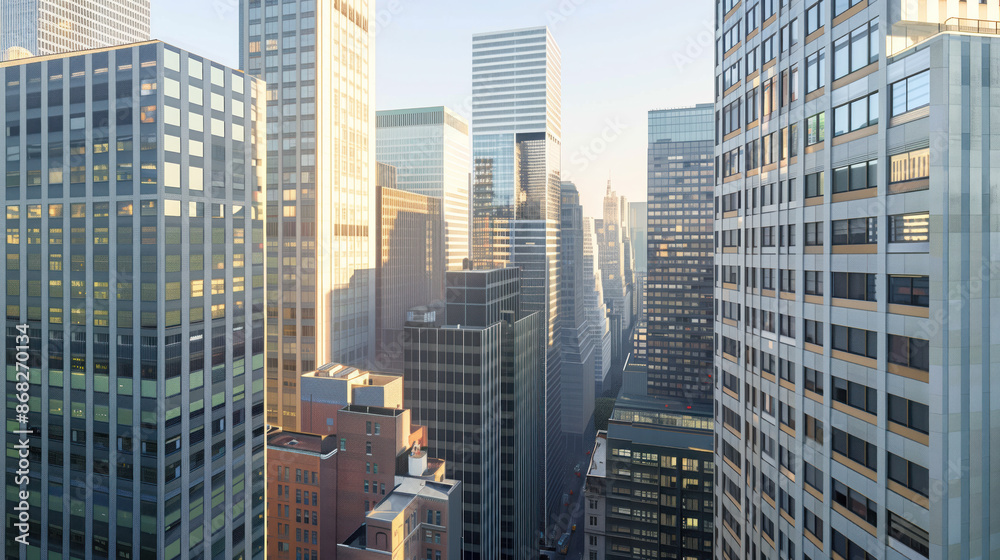 Skyscrapers in a big city financial district. Background image. Created with Generative AI technology. Skyscrapers in a big city financial district. Background image. Created with Generative AI technology.
