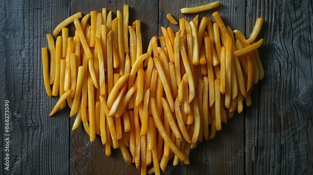 Heart of France fries on a wooden table Heart of France fries on a wooden table