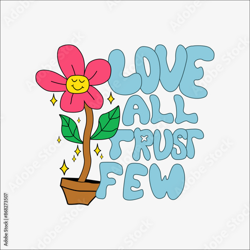 retro happy flower vector art illustration.  flower icon illustration with spreading kindness slogan for urban style streetwear and t-shirt design, hoodies, etc