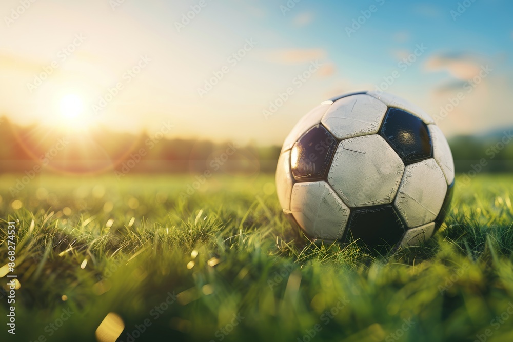 Fototapeta premium Golden hour soccer game on green field
