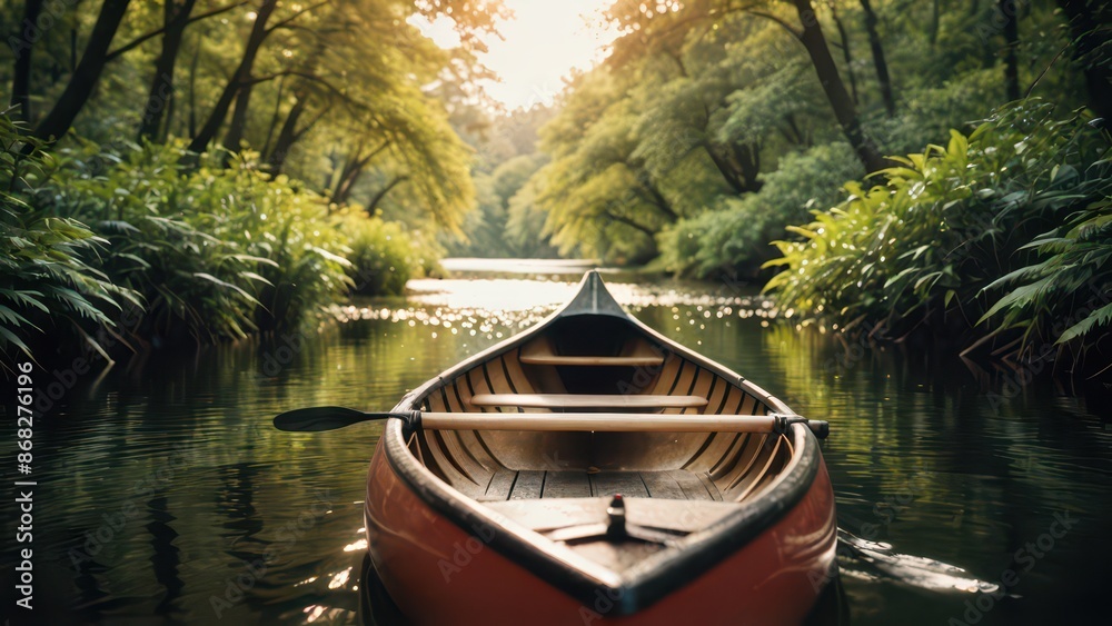 Canoe on a River in a Forest. Canoe on a River in a Forest.