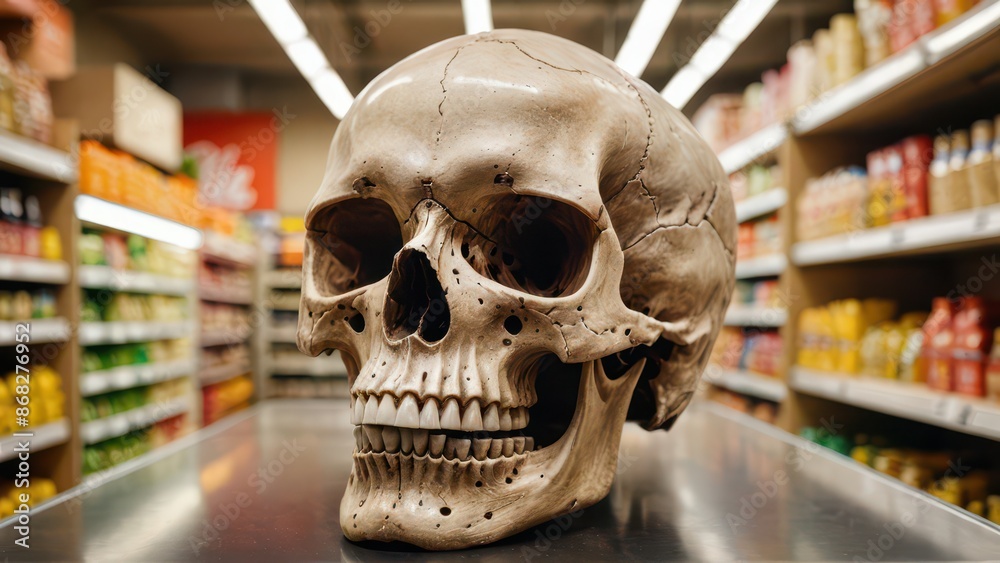 Skull on a Supermarket Counter. Skull on a Supermarket Counter.