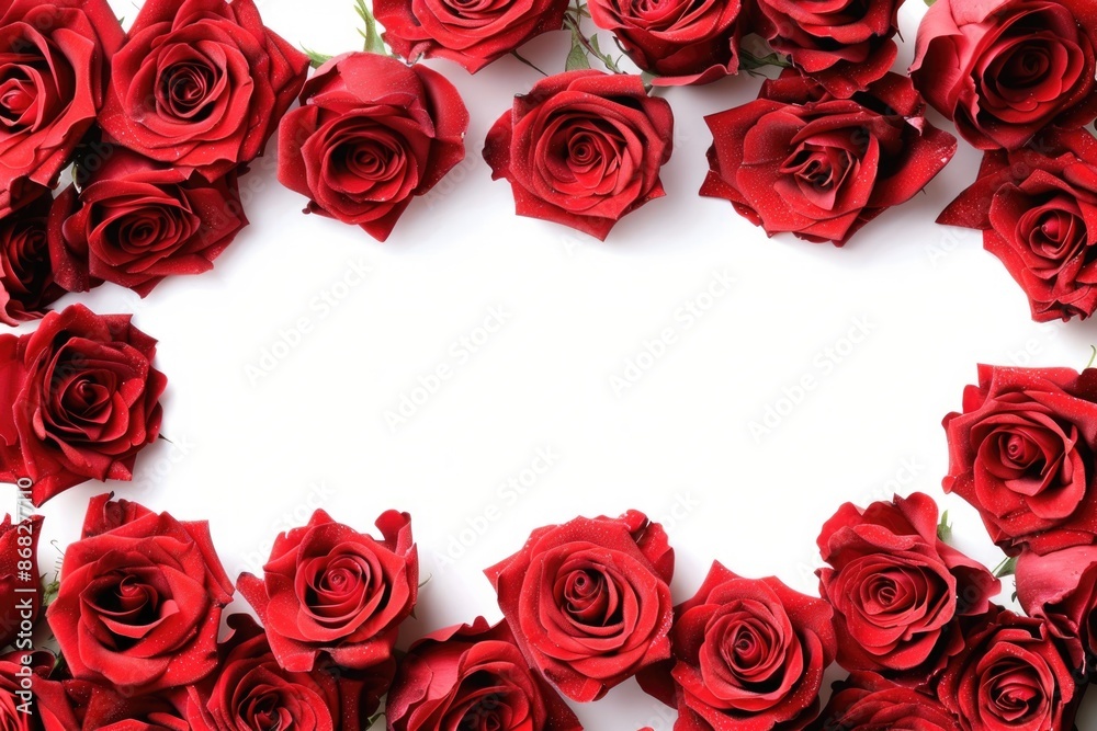 Frame Red. Red Roses Arranged in Uneven Row Frame on White Background Frame Red. Red Roses Arranged in Uneven Row Frame on White Background