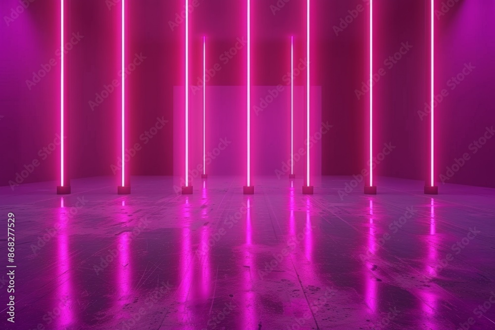 Futuristic pink neon lights in an empty urban space