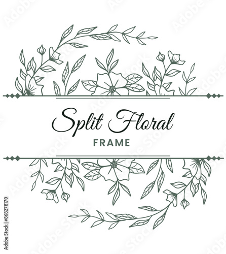 Split floral monogram with hand drawn flowers and leaves