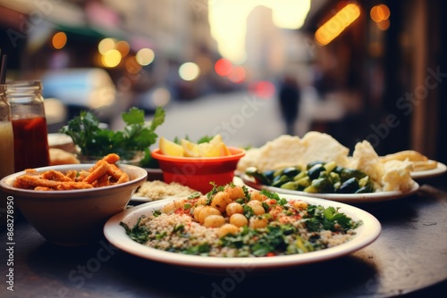 Fototapeta Naklejka Na Ścianę i Meble -  Lebanese mezze on a lively Beirut street.
