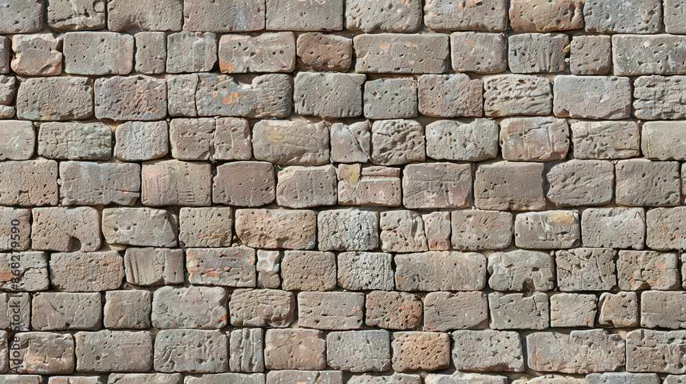 Fototapeta premium Textured Ancient Stone Bricks: Seamless High-Resolution Pattern with Unique Cracks and Color Variations