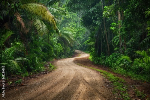 The Jungle: Green Tropical Forest Landscape with Rural Road