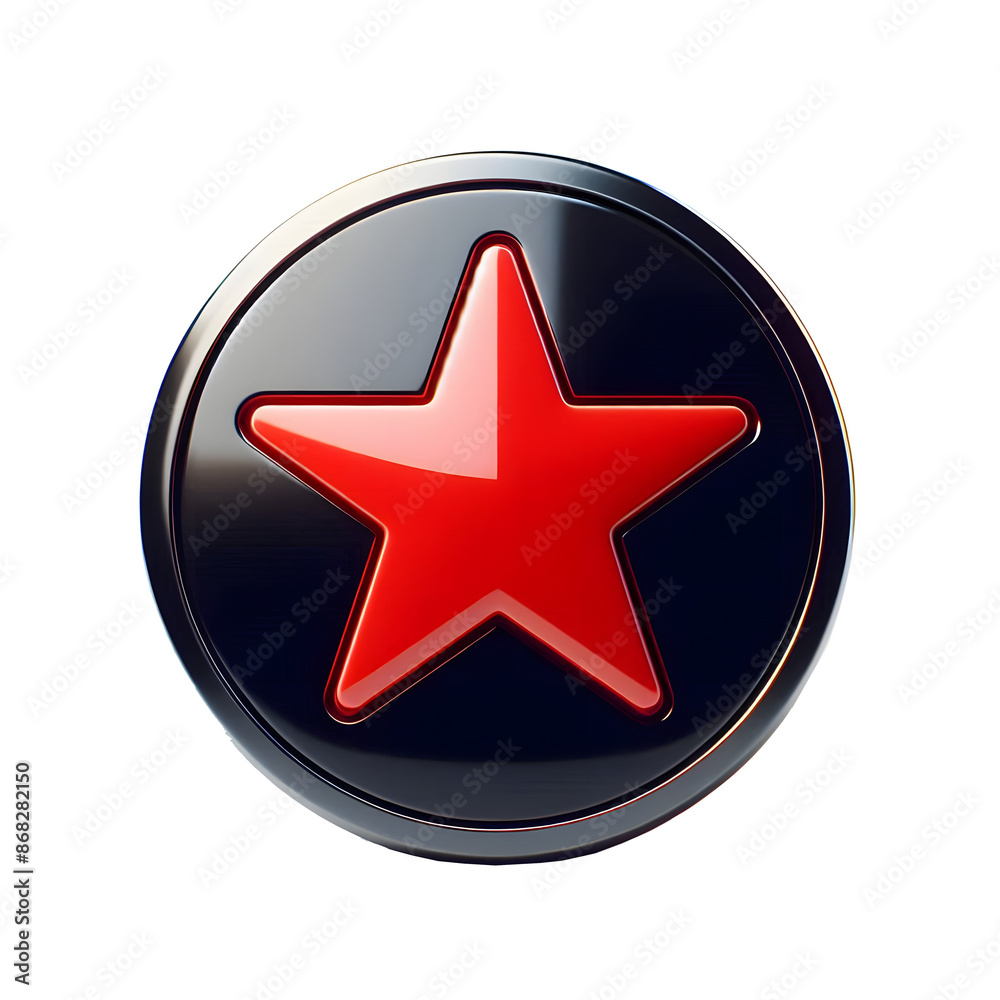 Red star button and icon, a glossy round design element with a 3D effect, symbolizing a favorite symbol in Vietnam Red star button and icon, a glossy round design element with a 3D effect, symbolizing a favorite symbol in Vietnam