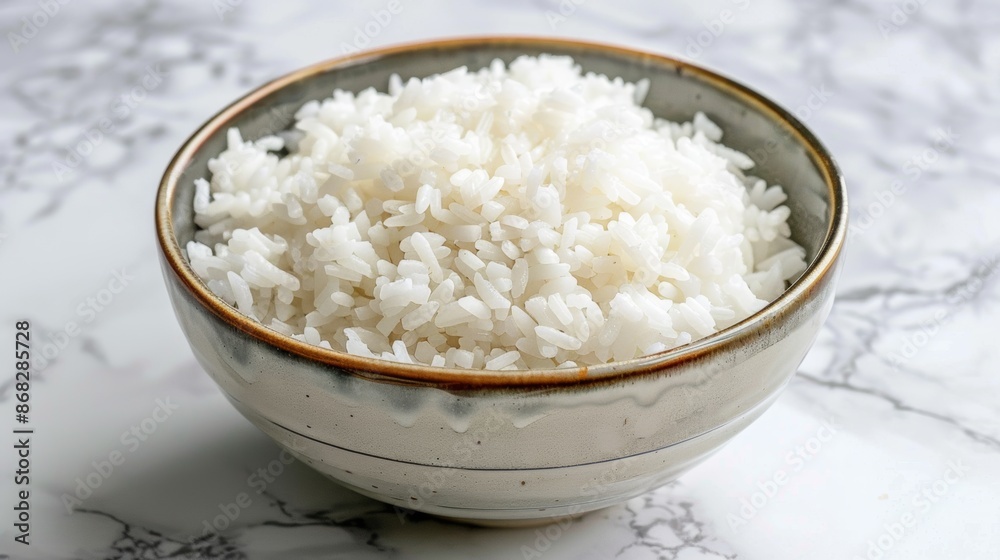 Bowl of cooked white rice on marble background Bowl of cooked white rice on marble background