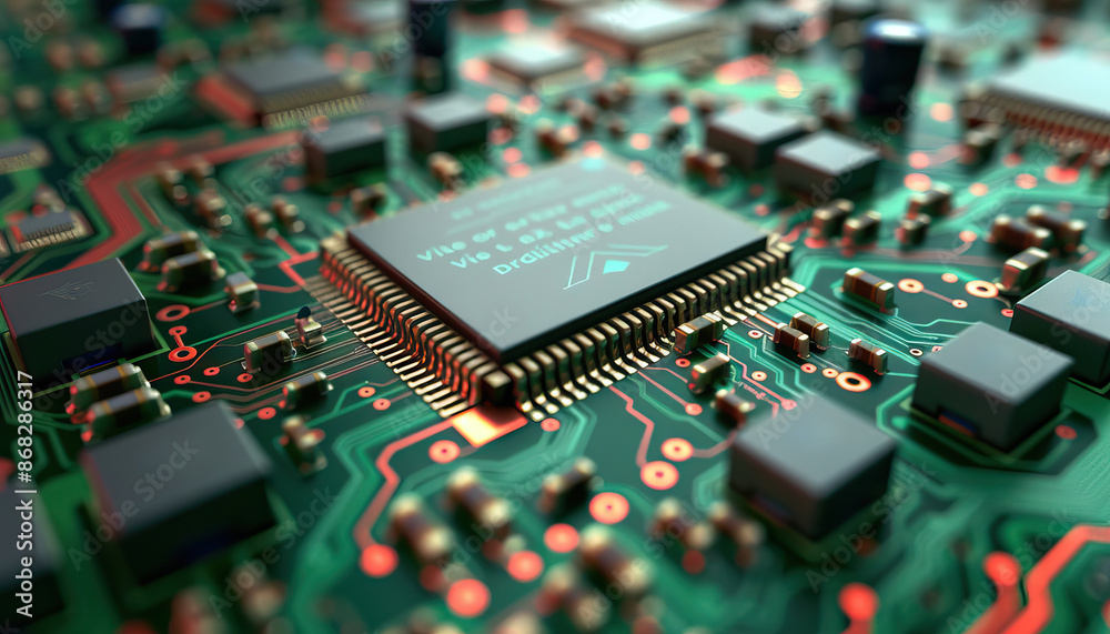Obraz premium Computer chips are the silent scribes of digital history, recording every bit of information with accuracy: Visualize a computer chip as a scribe writing in a digital book