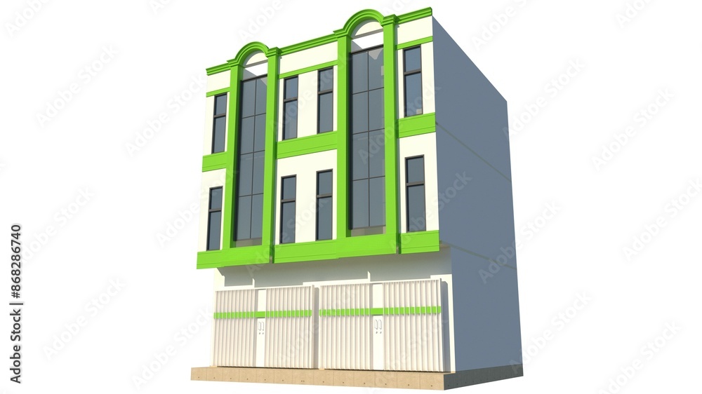 Two-Unit, Three-Storey Shophouse in Cream and Green Paint with Contemporary Architectural Design Elements Two-Unit, Three-Storey Shophouse in Cream and Green Paint with Contemporary Architectural Design Elements