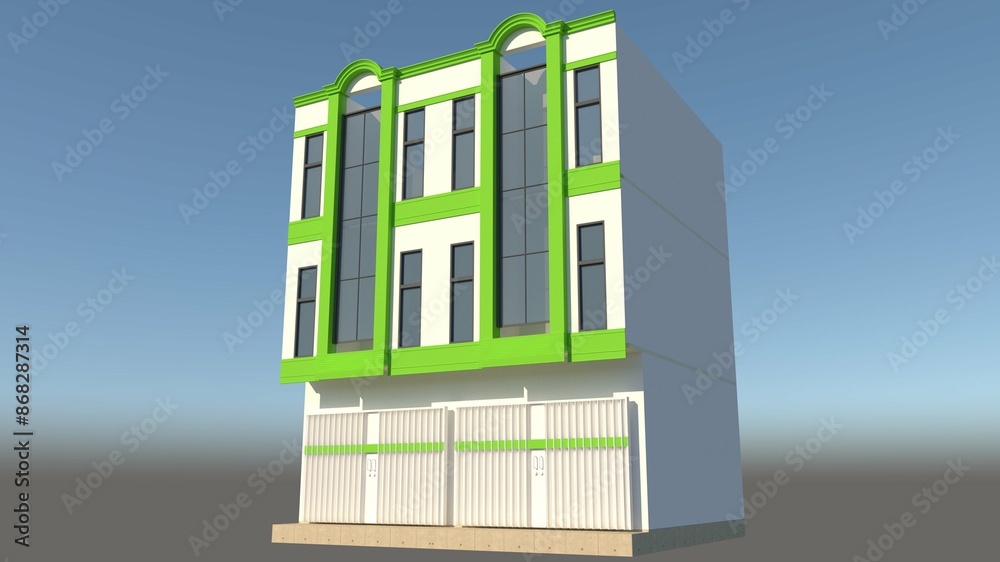 Two-Unit, Three-Storey Shophouse in Cream and Green Paint with Contemporary Architectural Design Elements Two-Unit, Three-Storey Shophouse in Cream and Green Paint with Contemporary Architectural Design Elements