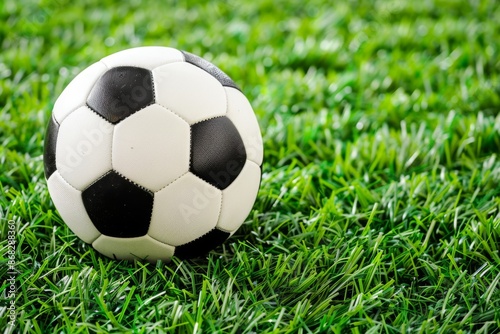 Classic soccer ball on vibrant green grass field