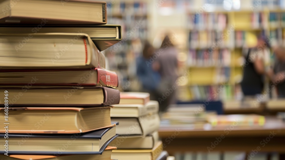 A quiet library with books stacked in the foreground and background. Gives a feeling of depth and immersion The lack of people emphasizes the tranquility and focus on many books. A quiet library with books stacked in the foreground and background. Gives a feeling of depth and immersion The lack of people emphasizes the tranquility and focus on many books.