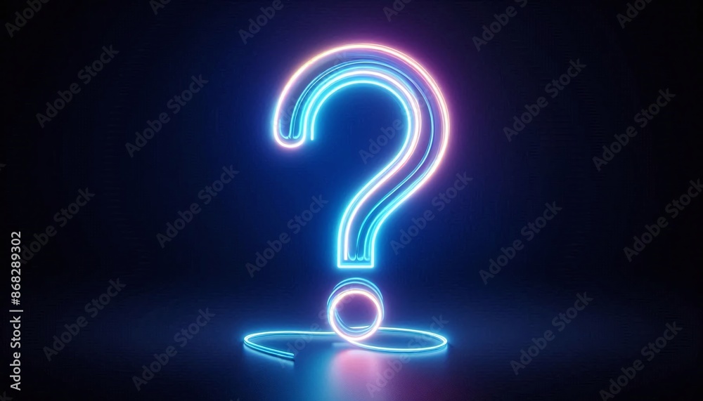 Neon question mark floating on a dark background - Concept for doubt and questioning Neon question mark floating on a dark background - Concept for doubt and questioning