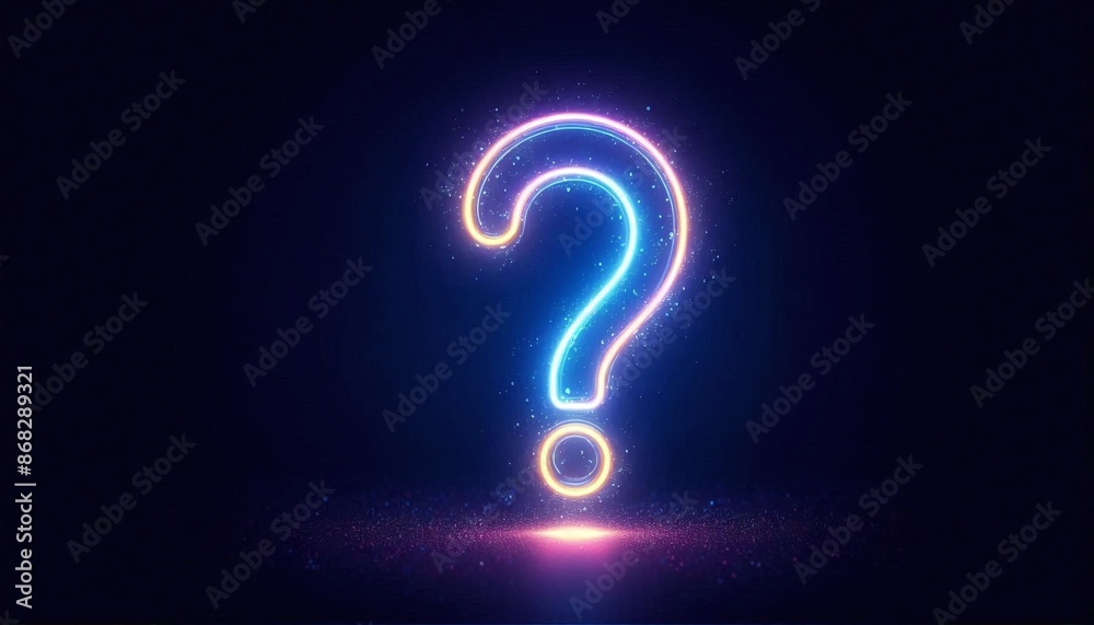 Neon question mark floating on a dark background - Concept for doubt and questioning Neon question mark floating on a dark background - Concept for doubt and questioning