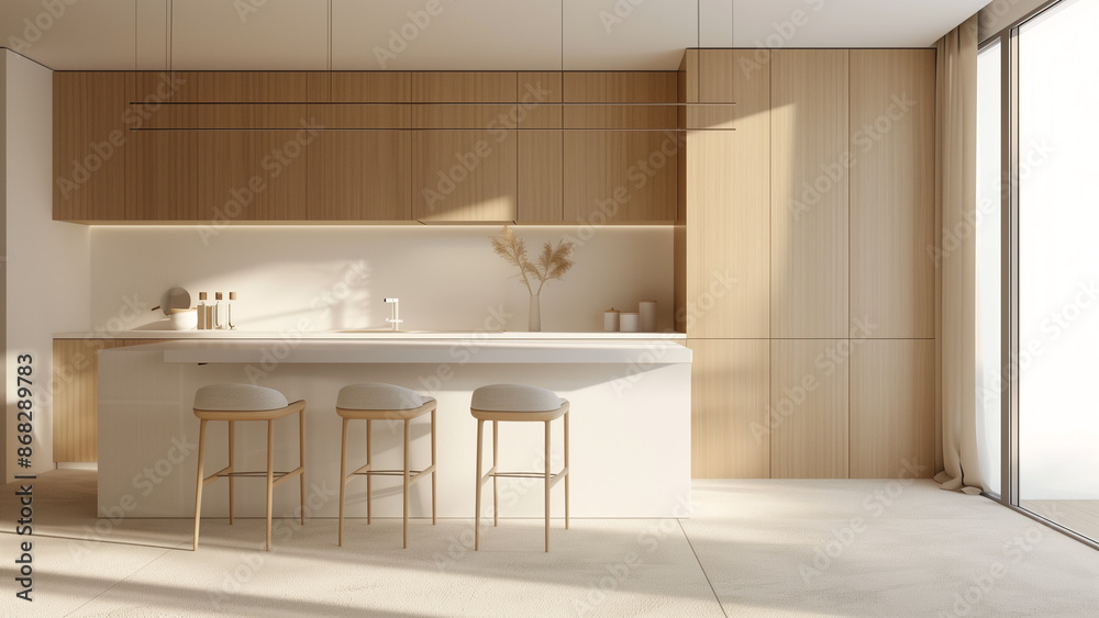 Fototapeta premium Scandinavian Simplicity: A Modern Kitchen in Beige