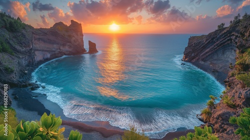 Serenity at El Bollullo Beach: Volcanic Sands Sunset in Tenerife, Spain photo